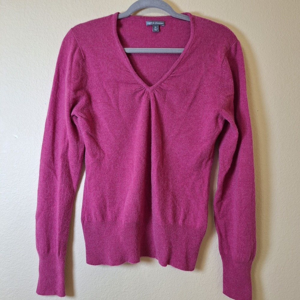 Apt 9 100% Cashmere Sweater V Neck Pullover Solid‎ Pink Womens Size M Medium